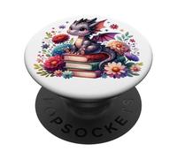 Lindo libro floral para niñas con diseño de dragón Cottagecore PopSockets PopGrip Adhesivo