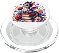 Lindo libro floral para niñas con diseño de dragón Cottagecore PopSockets PopGrip para MagSafe