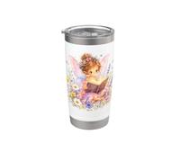 Lindo Libro Hada Lectura Primavera Floral Fantasía Ratón Vaso térmico de acero inoxidable de doble pared
