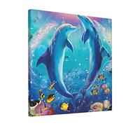 Lindo lienzo impreso de delfín, pinturas sin marco, cuadros modernos de pared para sala de estar, dormitorio, decoración del hogar, 12 x 12 pulgadas