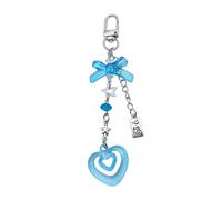 Lindo llavero de corazón con lazo, versátil, colgante, bolsa de moda, accesorios para llaves, monederos y mochilas, llavero con lazo, azul, Talla única