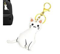 Lindo llavero de gato, hecho a mano de piel sintética, llavero de animal de 16 cm para mujer, accesorio de material sintético con diseño de costura artesanal, pieza de para identificación