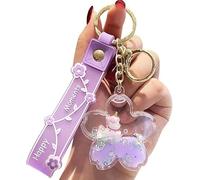 Lindo llavero de unicornio Kawaii con arena movediza, hermosos llaveros románticos flotantes de flor de cerezo con bola, Morado (, Talla única