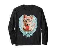 Lindo Lobo San Valentín con corazón Vintage Animal Coquette Manga Larga