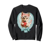 Lindo Lobo San Valentín con corazón Vintage Animal Coquette Sudadera