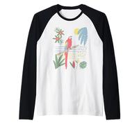 Lindo Loro Tropical pájaro Selva Hojas Atardecer Isla Arte Camiseta Manga Raglan