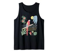Lindo Loro Tropical pájaro Selva Hojas Atardecer Isla Arte Camiseta sin Mangas