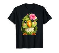 Lindo Loro Verde con Flor de Hibisco Rosa Camiseta