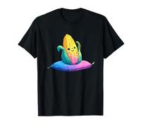 Lindo maíz Kawaii Sentado en Almohada arcoíris Camiseta