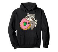 Lindo Mapache Abrazando espolvorear Donut Kawaii Dibujos Animados Dulce Arte Sudadera con Capucha