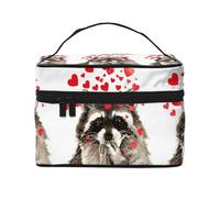 Lindo Mapache Acuarela soplando Besos y Corazones, Bolsa de Maquillaje Bolsa de cosméticos Bolsa de Aseo de Viaje portátil Estuche para lápices