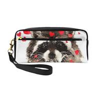 Lindo Mapache Acuarela soplando Besos y Corazones, Bolsa de Maquillaje Bolsa de cosméticos Bolsa de Aseo de Viaje portátil Estuche de Cuero para Mujeres y niñas