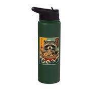 Lindo mapache comiendo fideos ramen arte japonés kawaii Stainless Steel Insulated Water Bottle