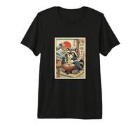 Lindo Mapache Comiendo Fideos Ramen - Estilo japonés Ukiyo-e Camiseta Premium