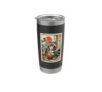 Lindo mapache comiendo fideos ramen - estilo japonés Ukiyo-e Vaso térmico de acero inoxidable de doble pared
