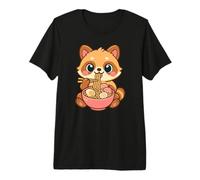 Lindo Mapache Comiendo Ramen Adorable Arte Kawaii Camiseta Premium