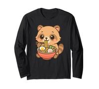 Lindo Mapache Comiendo Ramen Kawaii ilustración Manga Larga