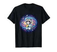 Lindo Mapache Espacial Astronauta sosteniendo Estrella arcoíris Camiseta