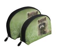 Lindo Mapache Estampado a la Moda., Bolsa de Maquillaje de Concha, Monedero pequeño para Mujer, Bolsa de artículos de tocador, Bolsa de cosméticos, 2 Piezas