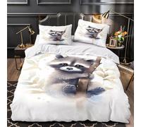 Lindo mapache Funda de Edredón Estampado 3D 3 Piezas de poliéster Cierre de Cremallera Oculta incluye Fundas de Almohada Lavables Animal de acuarela Funda Edredon for familia Single（135x200cm）