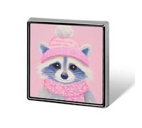 Lindo mapache rosa bufanda sombrero de Navidad unisex broches y alfileres cuadrados ligeros solapa insignia joyería para ropa, chal sombrero
