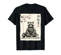 Lindo Mapache samurái Sentado bajo Flores de Cerezo Arte de Tinta Camiseta