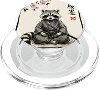 Lindo Mapache samurái Sentado bajo Flores de Cerezo Arte de Tinta PopSockets PopGrip para MagSafe
