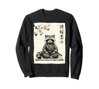 Lindo Mapache samurái Sentado bajo Flores de Cerezo Arte de Tinta Sudadera