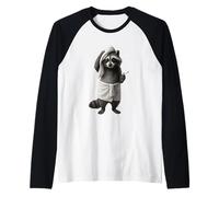 Lindo mapache toalla fumar guiño divertido Camiseta Manga Raglan