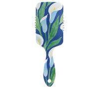 Lindo masajeador de cuero cabelludo con flores de lirio de cala azul y blanco, diseñado para todo tipo de cabello, con mango ergonómico para rizado