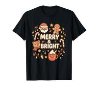 Lindo Merry & Bright Christmas Santa Bear Gingerbread Cocoa Camiseta
