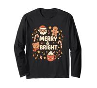 Lindo Merry & Bright Christmas Santa Bear Gingerbread Cocoa Manga Larga