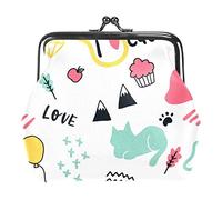 Lindo monedero con hebilla de garabato colorido para perro, gato, gatito, monedero vintage con hebilla, bolsa de mano con cierre de beso, monedero con cierre floral para mujeres y niñas, Multicolor