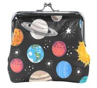 Lindo monedero de cuero negro personalizado con hebilla para mujer con hebilla y cierre para niñas, Cute Cosmic Planet Negro, Clásico, Cute Cosmic Planet Negro, Clásico