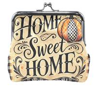 Lindo monedero de cuero para mujer, con cierre de beso, para el hogar, dulce calabaza, bolsa para cambio, bolsa para tarjetas, Home Sweet - Calabaza a cuadros, Classic
