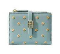 Lindo monedero para niñas mujeres PU dos bolsas de flores plisadas con tarjetero delgado corto monedero S carteras mujer (azul, talla única)