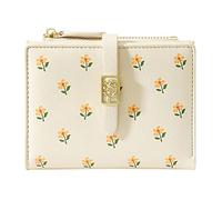 Lindo monedero para niñas mujeres PU dos bolsas de flores plisadas con tarjetero delgado corto monedero S carteras mujer (blanco, talla única)