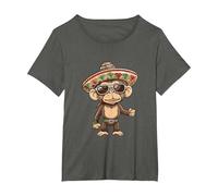 Lindo Mono con Sombrero | Fiesta Vacaciones Camiseta, Mujer Tallas Grandes, Asfalto, 5XL Grande