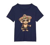 Lindo Mono con Sombrero | Fiesta Vacaciones Camiseta, Mujer Tallas Grandes, Azul Marino, 5XL Grande