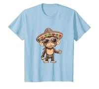 Lindo Mono con Sombrero | Fiesta Vacaciones Camiseta, Niños, Azul Bebé, 4 años