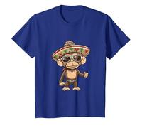 Lindo Mono con Sombrero | Fiesta Vacaciones Camiseta, Niños, Azul Real, 4 años