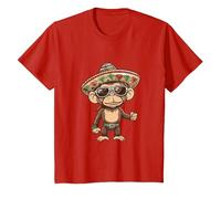 Lindo Mono con Sombrero | Fiesta Vacaciones Camiseta, Niños, Rojo, 4 años