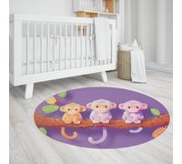 Lindo Mono Redondo Alfombra Dibujos Animados con patrón Animal alfombras moradas para Sala Estar Dormitorio Linda Rama marrón Lavable Delgada Alfombra guardería 120cm