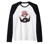 Lindo Mono Rosa Bandana Divertido Animal gráfico juguetón Trippy Camiseta Manga Raglan