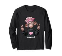 Lindo Mono Rosa Bandana Divertido Animal gráfico juguetón Trippy Manga Larga