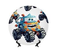 Lindo Monster Trucks - Platos decorativos de cerámica de porcelana china con soporte de exhibición hecho a mano, adorno de cerámica con personalidad, plato de cena de porcelana, manualidades para