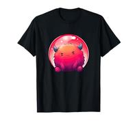 Lindo Monstruo de Cuernos esponjosos Kawaii Orbe Rosa Camiseta