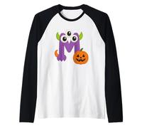 Lindo Monstruo M con Calabaza Halloween Fun Camiseta Manga Raglan