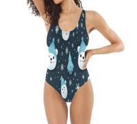 Lindo MuñEco De Nieve Azul Blanco Traje de Baño de una Pieza Monokini Ropa de Playa para Mujeres y Niñas