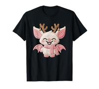 Lindo murciélago navideño Kawaii con Cuernos de Reno Camiseta